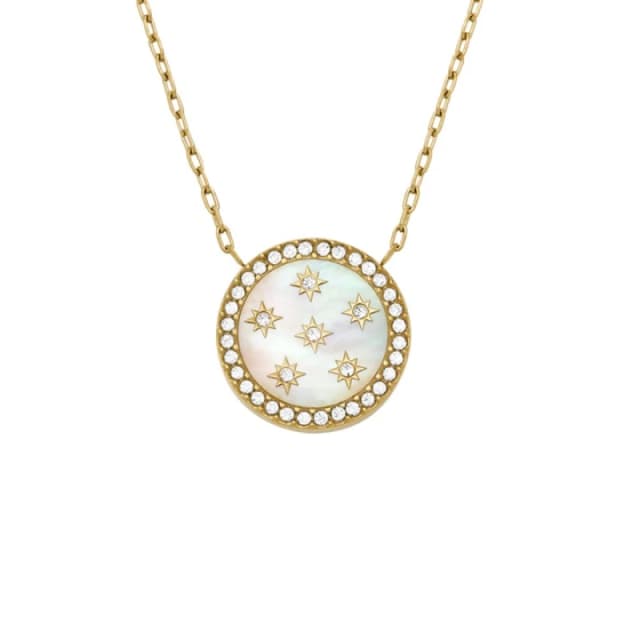 Fossil JF04865710 Yellow Tone Mother Of Pearl And CZ Necklace - J49377