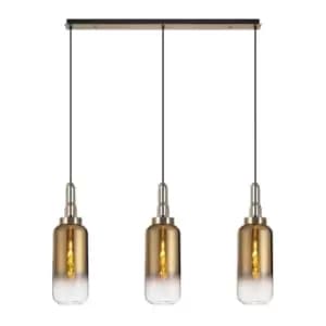 Luminosa Linear 3 Light Pendant E27 With 16cm Cylinder Glass, Brass Gold, Clear Brass Gold, Matt Black