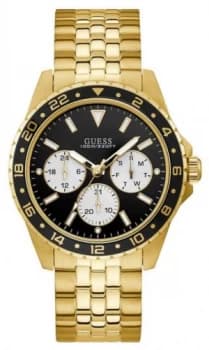 Guess Mens Odyssey Gold Tone Bracelet Black Dial Watch