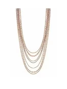 Lipsy Rose Gold And Crystal Baguette Multirow Necklace