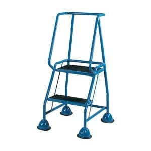 Mobile Steps on Retractable Castors Double Handrails Two Tread Blue