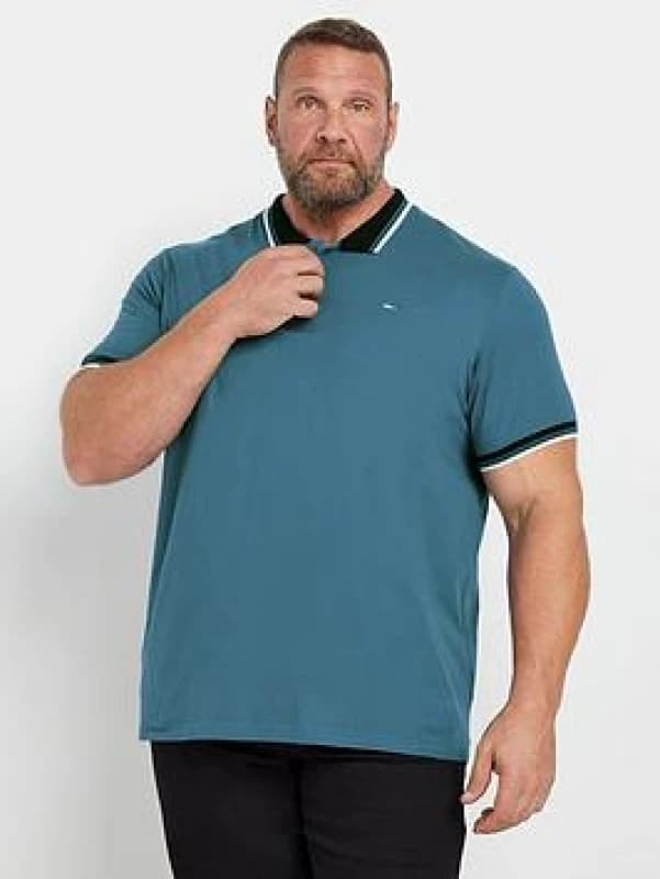 BadRhino BadRhino Men Tipped Polo Shirt in Teal Size: 5-6X-Large Teal 5-6XL Male 5063111857685