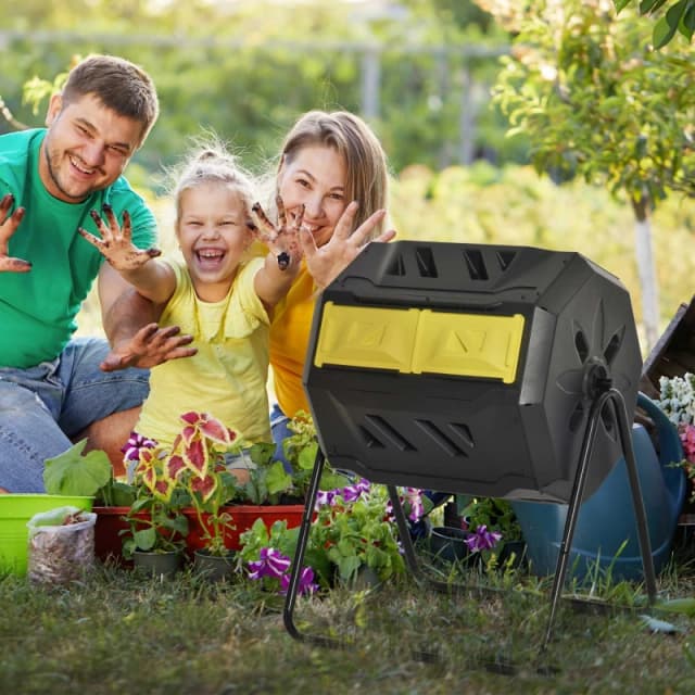 Outsunny 160L Outdoor Tumbling Compost Bin with Dual Chamber - Yellow TJ Hughes 5061025115280