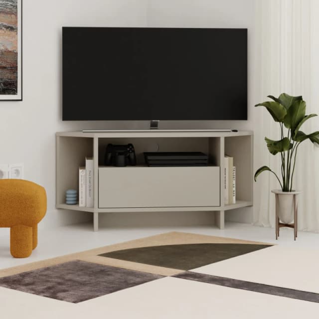 Decortie Viva' Modern Corner TV Unit for 34" TVs in Light Stone Size: 1 Pack Light Stone Unisex 1 Pack