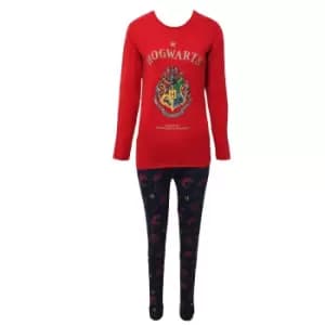 Harry Potter Womens/Ladies Hogwarts Crest Long Pyjama Set (10 UK) (Red/Navy)