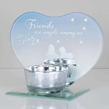 Heart Shape Glass Tealight Holder - Friends