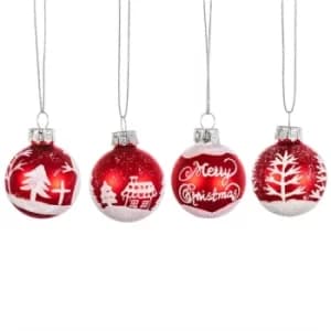 Retro Red & White Baubles Set of 4
