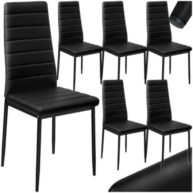 Tectake Set Of 6 Dining Chairs - High Backrest, Padded, Synthetic Leather - Black