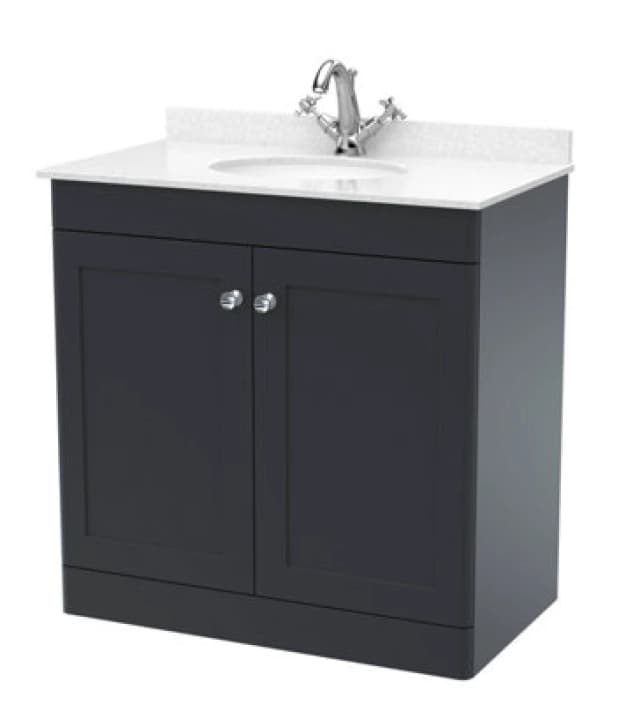 Nuie Classique Floor Standing 2 Door Unit & 1 Tap Hole White Marble Top With Oval Basin