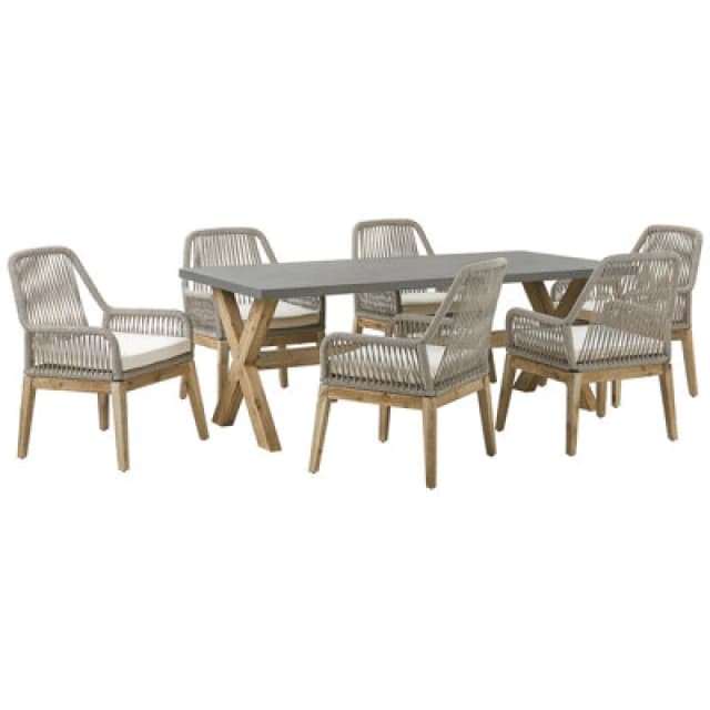 Beliani Garden Dining Set 6 Seater Olbia With Cushions Concrete Beige