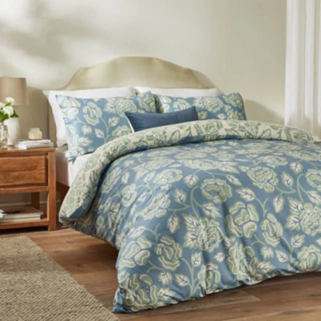 Duvet Day Camellia Printed Soft Touch Duvet Cover Set, Double, French Blue