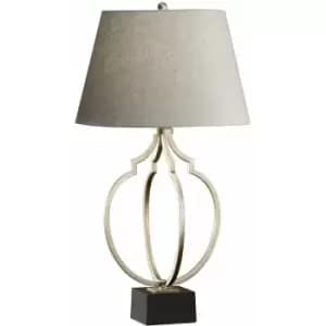 Table Lamp Open Metal Grey Linen Shade Ebonized Silver Leaf/Black LED E27 60W