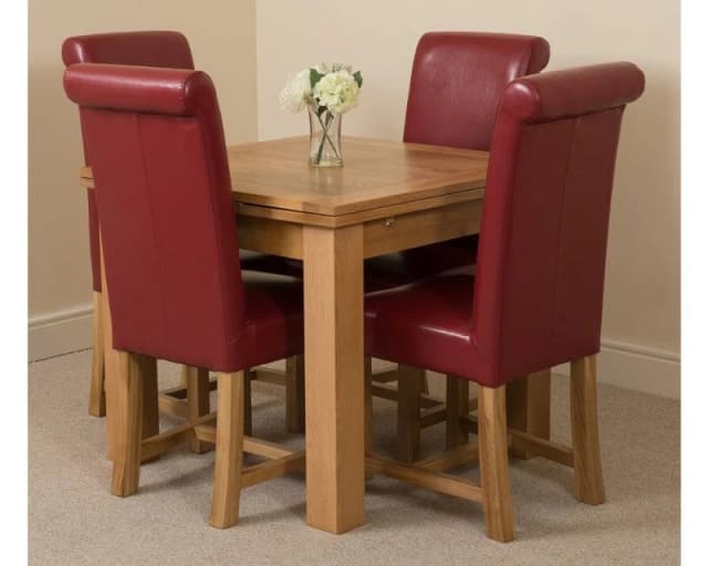 Thats Furniture Richmond 90-150cm Oak Extending Dining Table + 4 Washington Leather Chairs in Red Red Unisex
