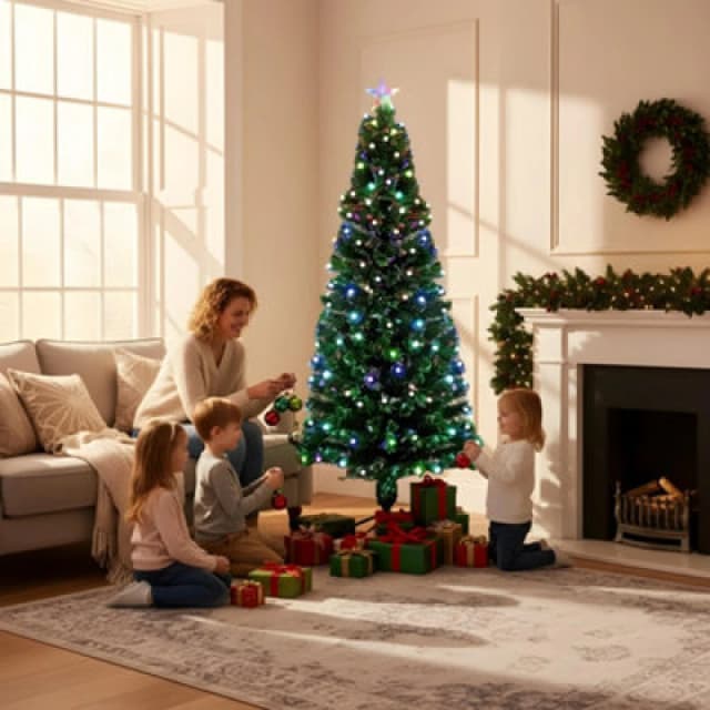 Shatchi 4ft/120cm Berries Balls Fibre Optic Christmas Tree LED Pre-Lit Green