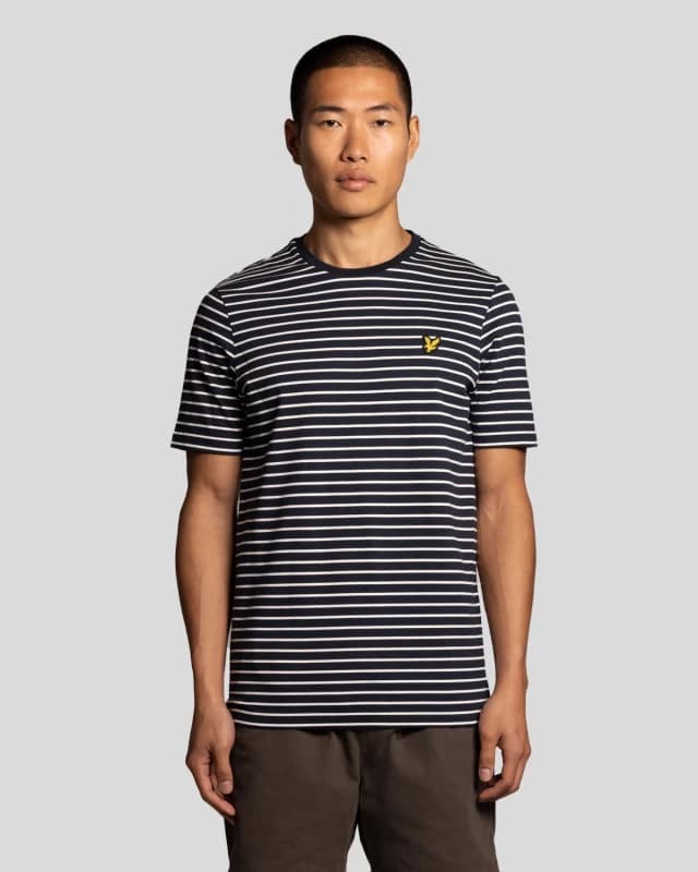 Lyle & Scott Mens Pique Breton Stripe T-Shirt in Navy