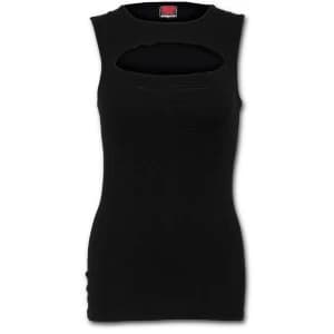 Urban Fashion Laser Cut Sleeveless Womens Large Sleeveless Top - Black