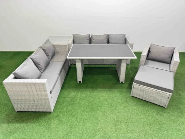 Fimous Patio Garden Furniture Sets with Side Table Big Stool Light Grey Light Grey Unisex