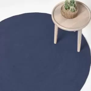 Navy Handmade Woven Braided Round Rug, 120cm - Blue - Homescapes