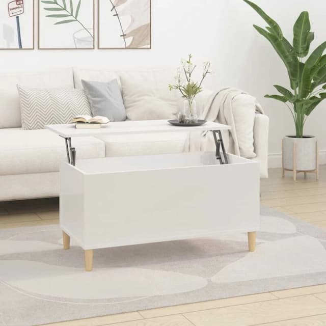 vidaXL Coffee Table High Gloss White 90x44.5x45cm Engineered Wood, White 819582