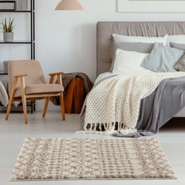 The Rugs Moroccan Ivory Shaggy Living Room Rug 1030