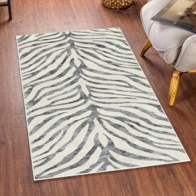 Livabliss Scandi Boho Zebra Charcoal Cybele Area Rug 80 X 150 Cm - Easy Care, Non Shedding, Ideal For Living Room & Bedroom
