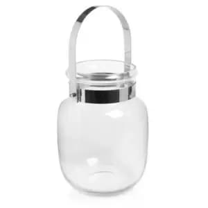 Chrome Effect Glass Hurricane Lantern, Large