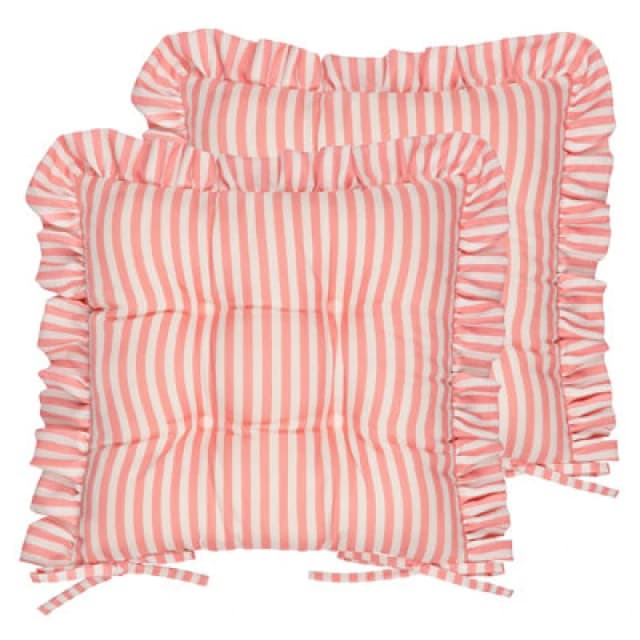 Wylder Millie Ruffle 2 Pack Indoor/Outdoor Seat Pads in Pink Size: 40cm x 40cm Pink Unisex 40cm x 40 cm