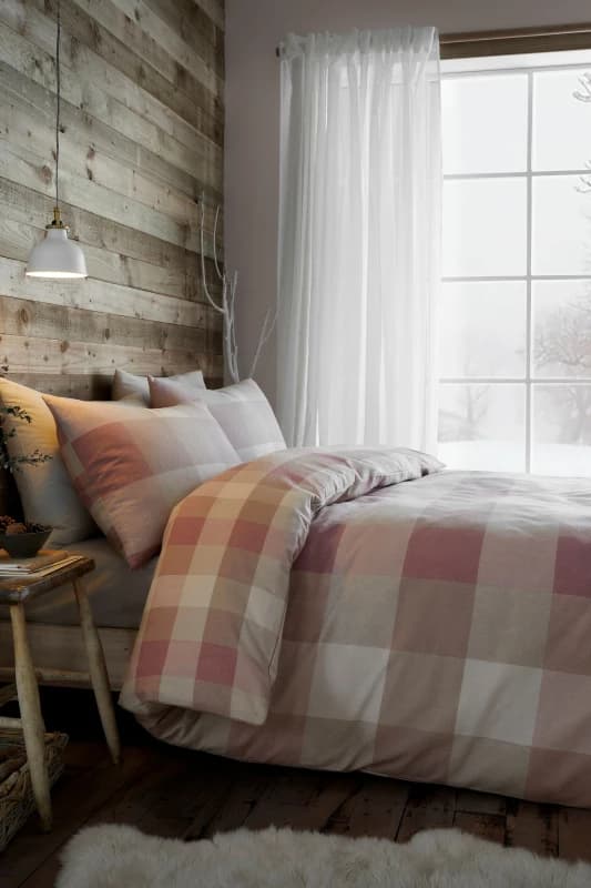 Appletree Ashford Check Brushed Cotton Duvet Cover Bedding Set Natural