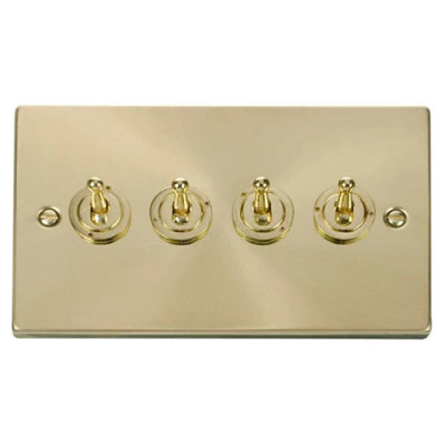 SE Home Satin / Brushed Brass 4 Gang 2 Way 10AX Toggle Light Switch Gold unisex