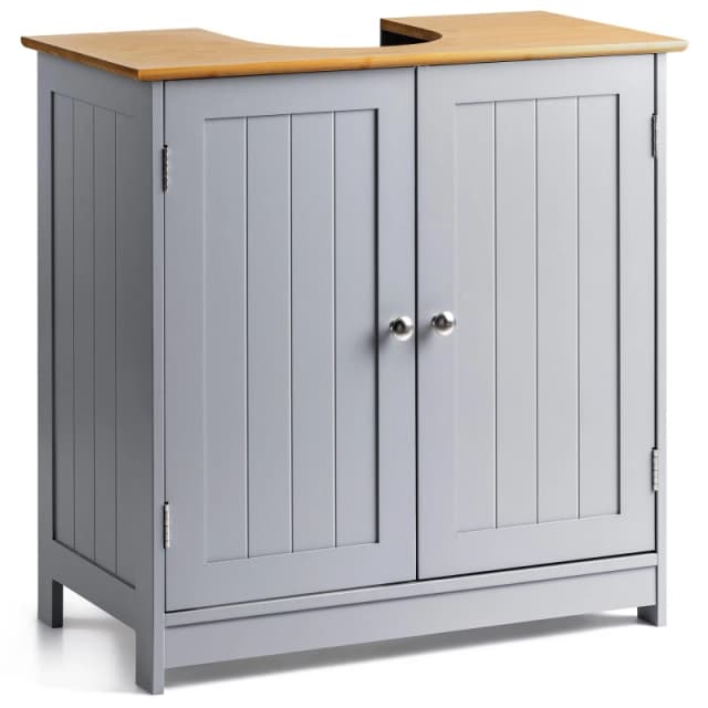 Christow Bathroom Under Sink Cabinet Grey Bamboo Wooden Storage Cupboard Unit Grey
