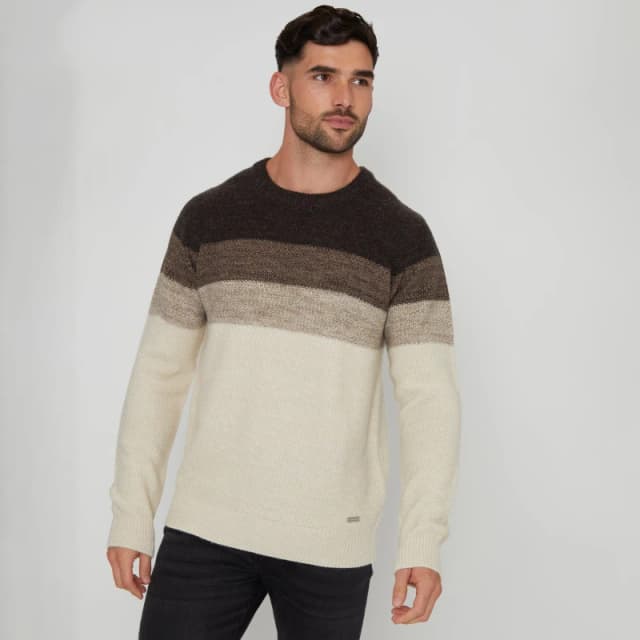 Threadbare 'Enfield' Ombre Stripe Crew Neck Jumper Charcoal