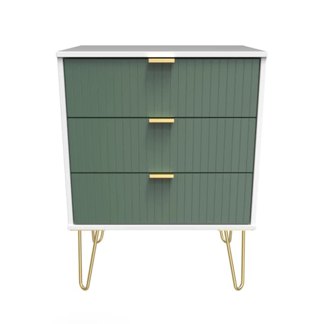 Linear Ready Assembled Matt Green & White 3 Drawer Wide Chest (H)740mm (W)575mm (D)395mm