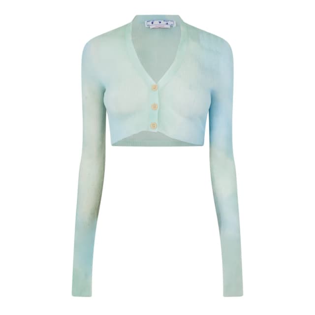 Off White Womens Tie Dye Cropped Long Sleeve V-Neck Cardigan Light Blue female 8 (XS)