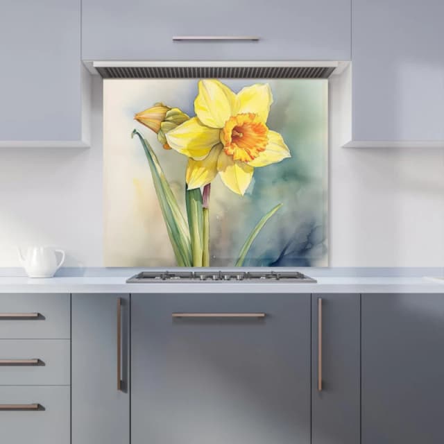 Warren Reed - Designer Daffodil Watercolour Kitchen Splashback Size: 600mm x 750mm Multicolor Unisex 600mm x 750mm