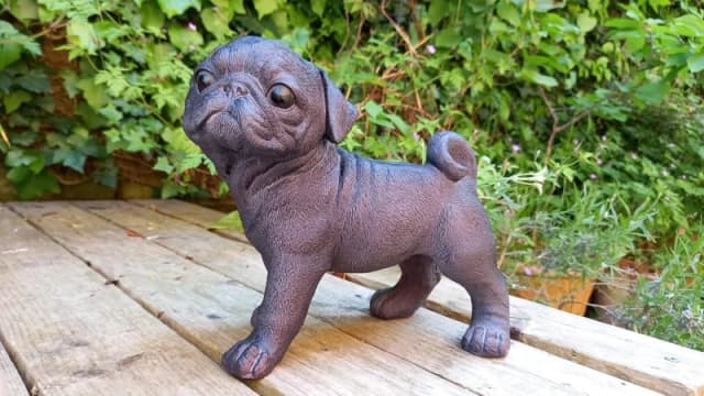 Inspirational Gifting Pug Dog Sculpture Garden Ornament in Bronze Bronze Unisex