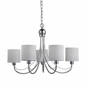 Nielsen Marcio 5 Light Chandelier Lamp In Chrome With White Cotton Shades