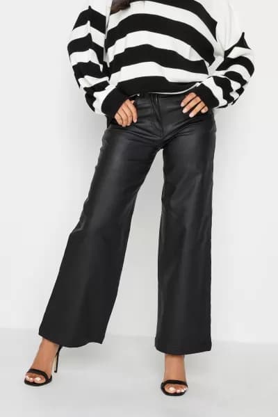 Petite Faux Leather Wide Leg Trousers