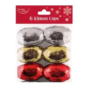North Pole Christmas Ribbon Cops (Pack Of 6) (One Size) (Silver/Gold/Red)
