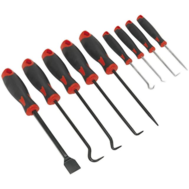 Loops 9 Piece Scraper & Hook Tool Set - 165mm Short & 260mm Long Picks - Comfort Grip Multi
