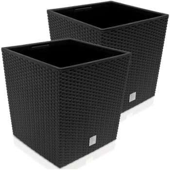 Flower Pot Rattan Look Weatherproof Removable Inner Pot Flower Box Planter Indoor Area Outdoor Area Planter 2x - 64 Ltr. - anthrazit (de)