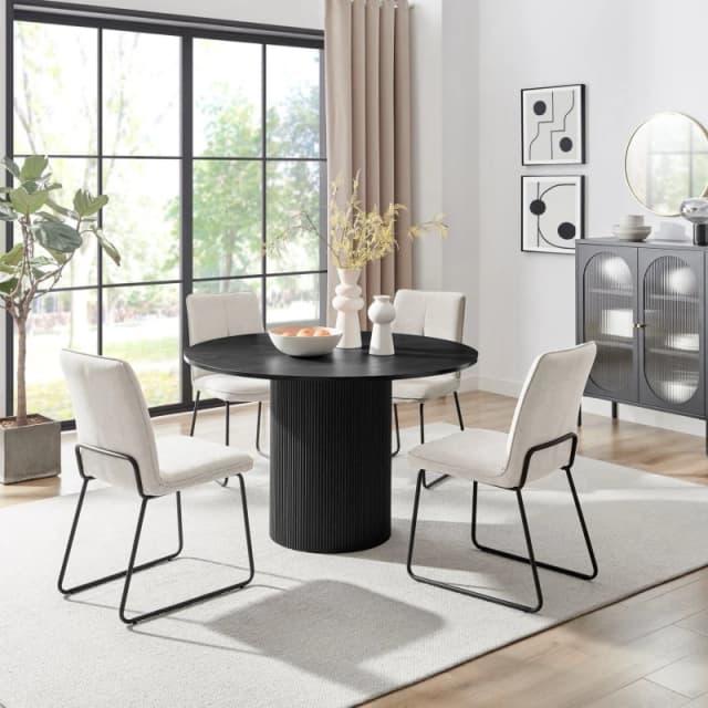 FurnitureboxUK FurnitureboxUK Penrose Black Round Dining Table & 4 Halleyy Chairs in Taupe One Size Unisex 5061064385569