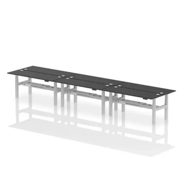 Air Air Back-to-Back 1800 x 600mm Height Adjustable 6 Person Bench Desk Black Top with Cable Ports Silver Frame HASCP6P18600BLKS