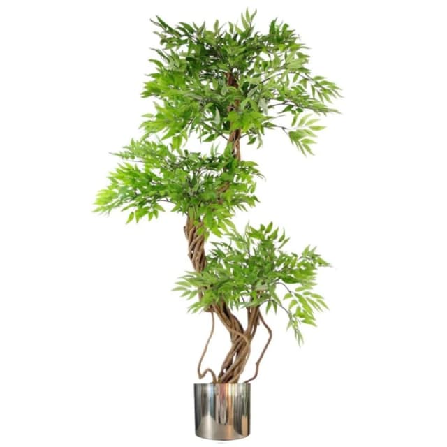 Leaf 140cm Leaf Realistic Artificial Japanese Fruticosa Ficus Tree, Green Silver Green