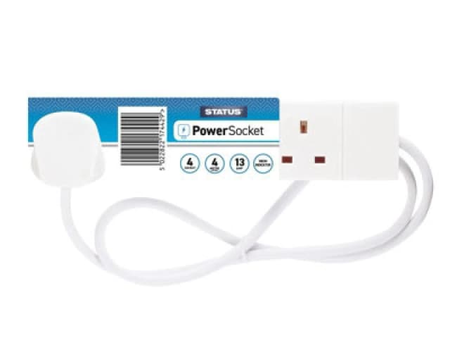 Status S4W4Ms6 Extension Lead 240V 4-Gang 13A White 4M Sin4Sm4W