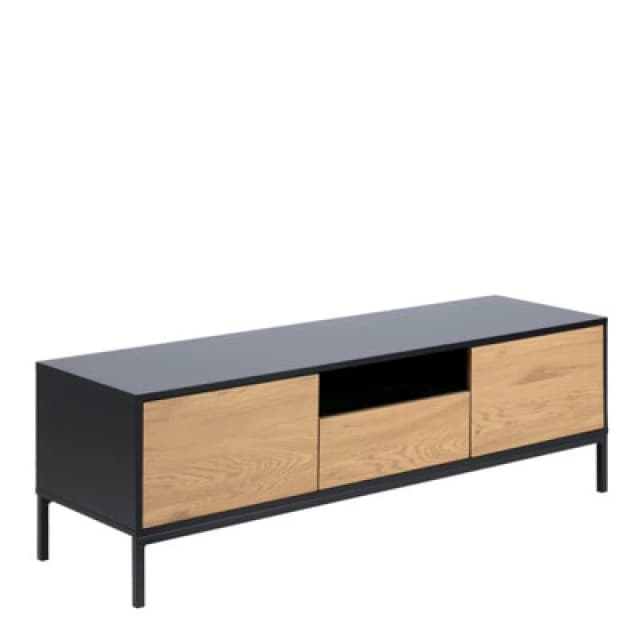 Furniture To Go Seaford TV Unit 2 Doors 1 Drawer In Black & Oak