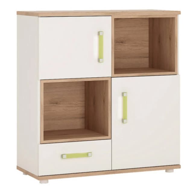 Furniture To Go 4Kids 2 Door 1 Drawer Cupboard With 2 Open Shelves With Lemon Handles