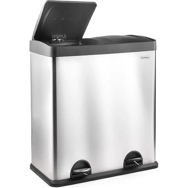 VonHaus VonHaus 60L Large 2 Compartment Recycling Bin - Silver One Size