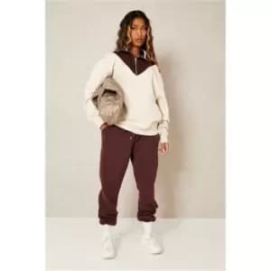 I Saw It First Beige Unisex Heavyweight High Neck Contrast Collar Fleeceback Sweatshirt - Brown