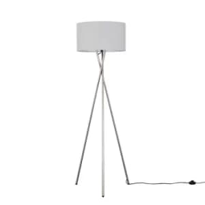 Camden Brushed Chrome Tripod Floor Lamp with XL Cool Grey Reni Shade