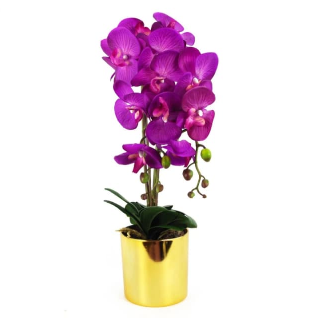Leaf 52cm Artificial Orchid Large - Purple / Gold Purple unisex